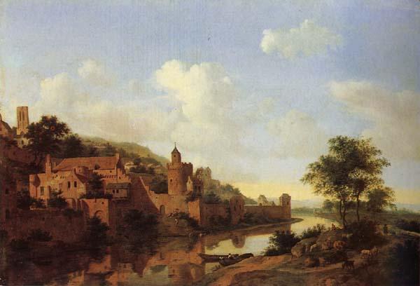 HEYDEN, Jan van der A Fortified Castle on a Riverbank Germany oil painting art
